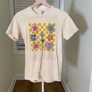 Bella Canvas Women’s Floral Checkered T-Shirt - Cream